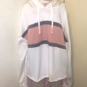 -Hippie Rose Cream/Pink/Gray Sriped Hooded Sweatshirt- Large As Is